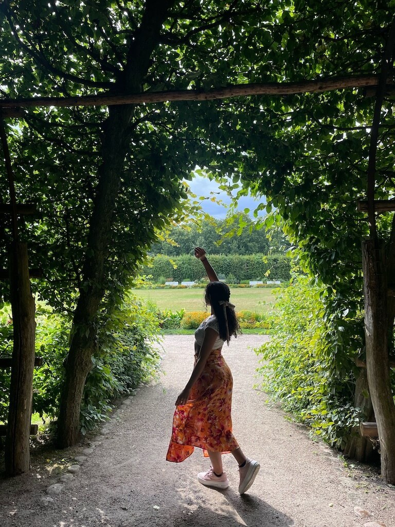 solo female traveler in schwerin garden, germany