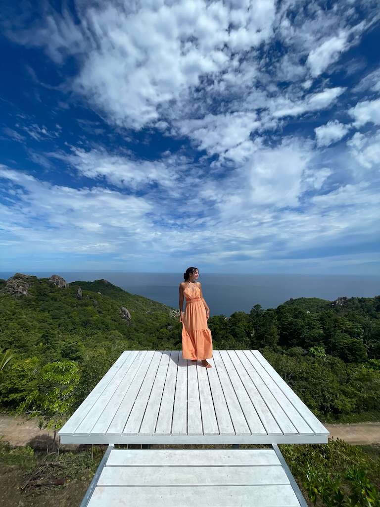 solo female traveler in viewpoint in Kho Tao, Thailand